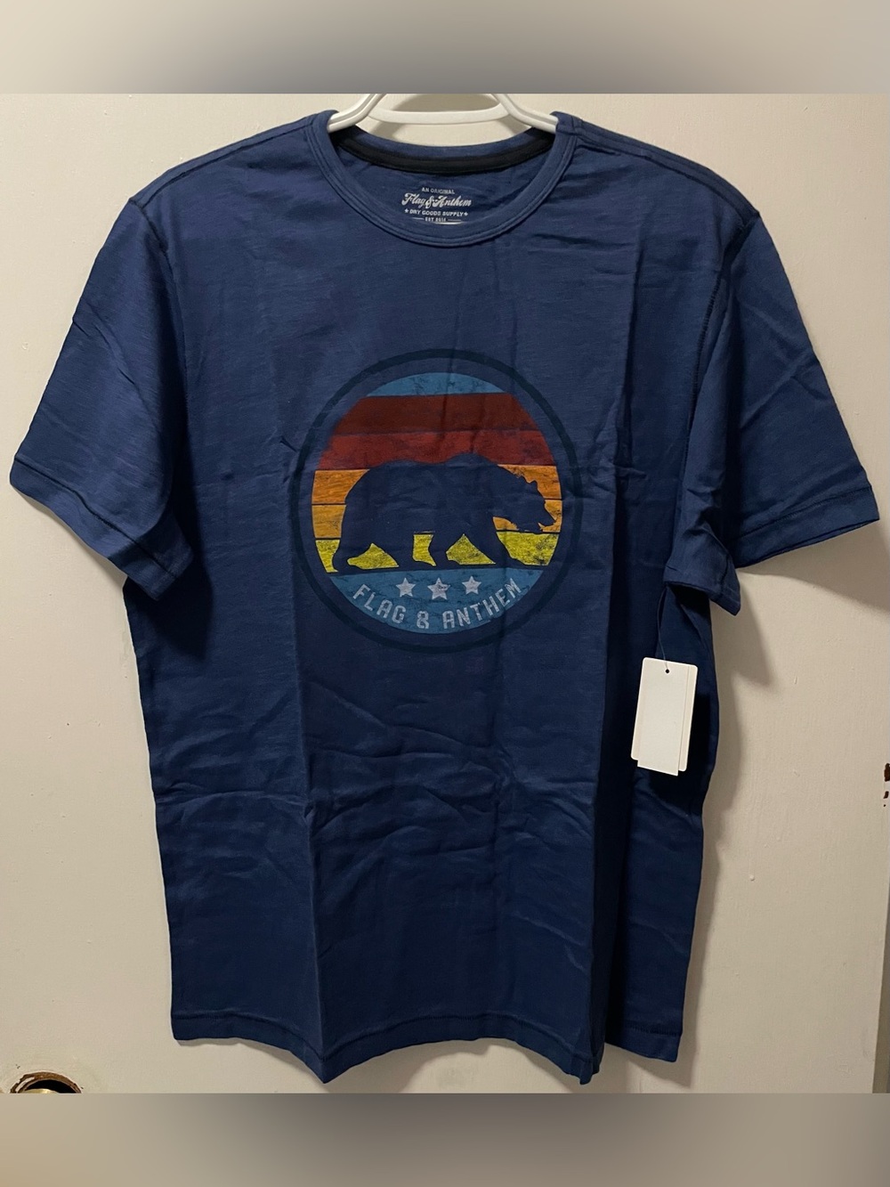 Flag & Anthem Men’s T-Shirt Medium Blue Graphic Tee Short Sleeve Size Medium M